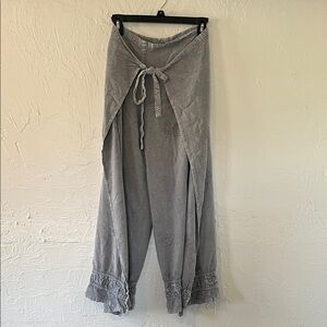 Wide Leg Tie-Waist Pants in Light Gray
